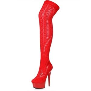 🦋B2G1🦋ELLIE SHOES 6" RED Stiletto Stocking Thigh High Boot | 609-MEI |